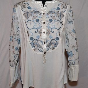 John Mark Boho Embroidered Long Sleeve Buttoned Tunic Shirt size Large